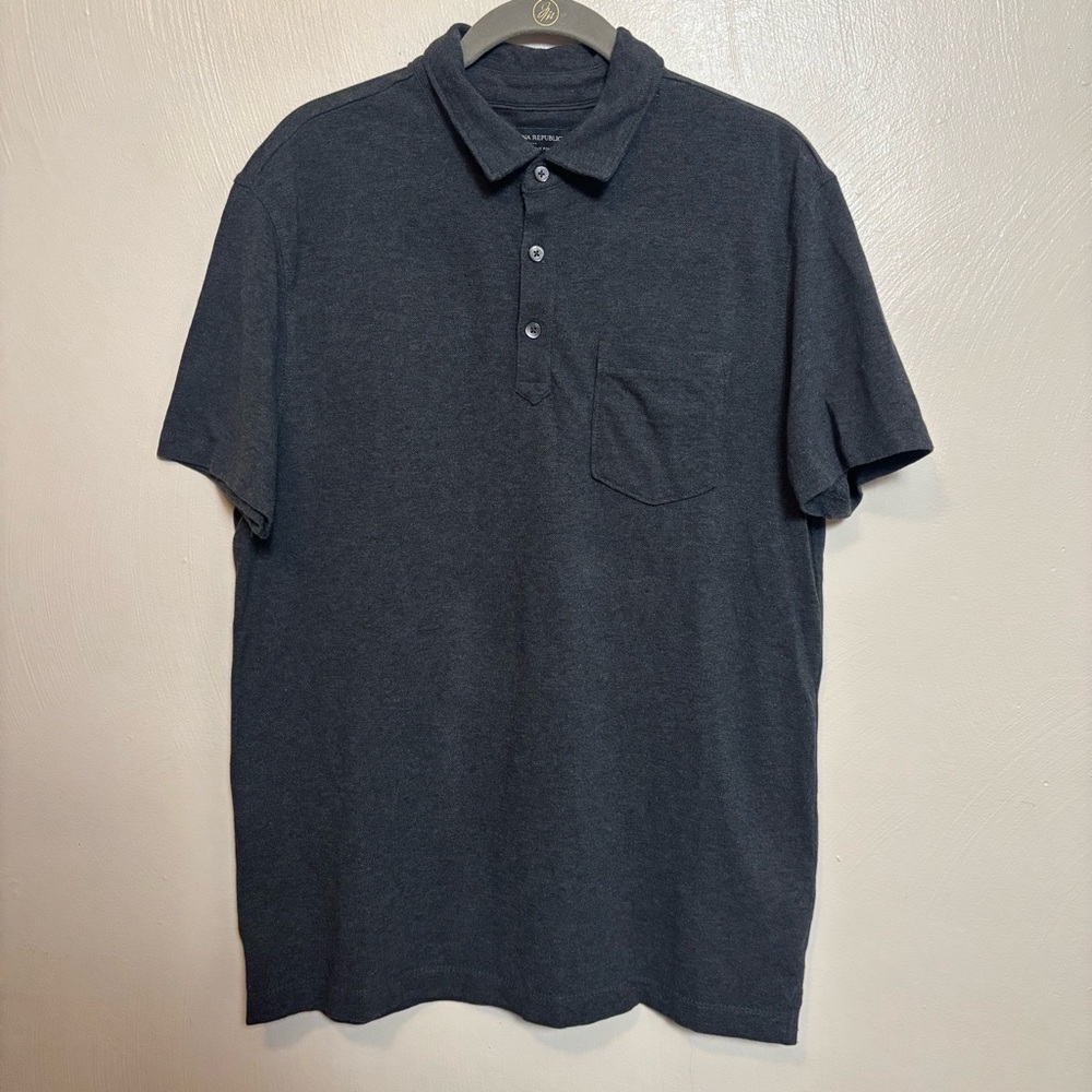 Banana Republic Men's Shirt Wicking Pique Polo Short Sleeve Gray Size Medium